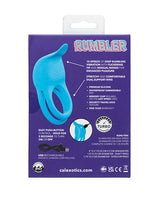 Rumbler Rumble Dual Vibrating Ring Blue packaging showcasing features and design.