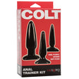 Colt Anal Trainer Kit Butt Plugs featuring three graduated sizes of anal plugs for pleasurable training.