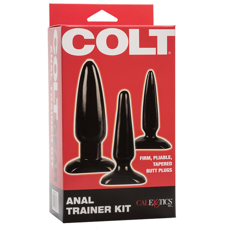 Colt Anal Trainer Kit Butt Plugs featuring three graduated sizes of anal plugs for pleasurable training.