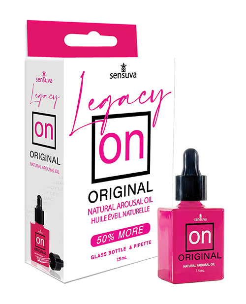 Sensuva ON Legacy Original Arousal Oil 7.5 ml in glass bottle with pipette and packaging design.