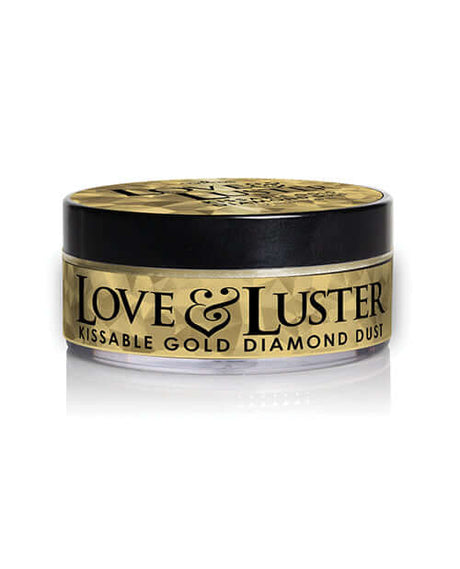 Sensuva Love & Luster Kissable Gold Diamond Dust Jar 2 oz, featuring a sleek gold and black design.