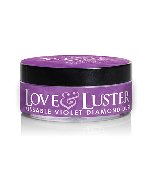 Sensuva Love & Luster Kissable Violet Diamond Dust 2 oz container with violet packaging and black lid.