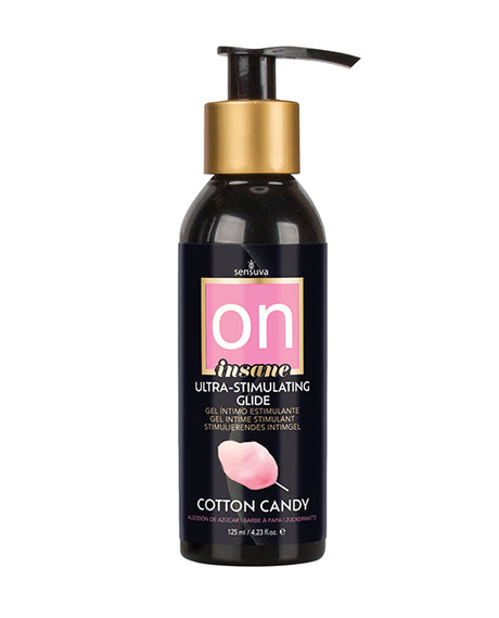 ON Insane Ultra Stimulating Glide Cotton Candy 4.23 Oz bottle with pump, perfect for enhancing intimacy.