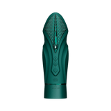 ZALO Sesh Compact Sex Machine in Turquoise Green with PowerThrust technology, featuring telescopic range and vibrating massage sticks.