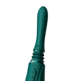 ZALO Sesh Compact Sex Machine Turquoise Green with PowerThrust technology, featuring replaceable vibrating massage sticks.