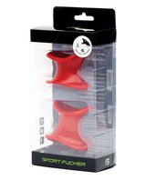 Sport Fucker Ergonomic Ball Stretcher Kit Red packaging showcasing the unique ergonomic design and vibrant color.