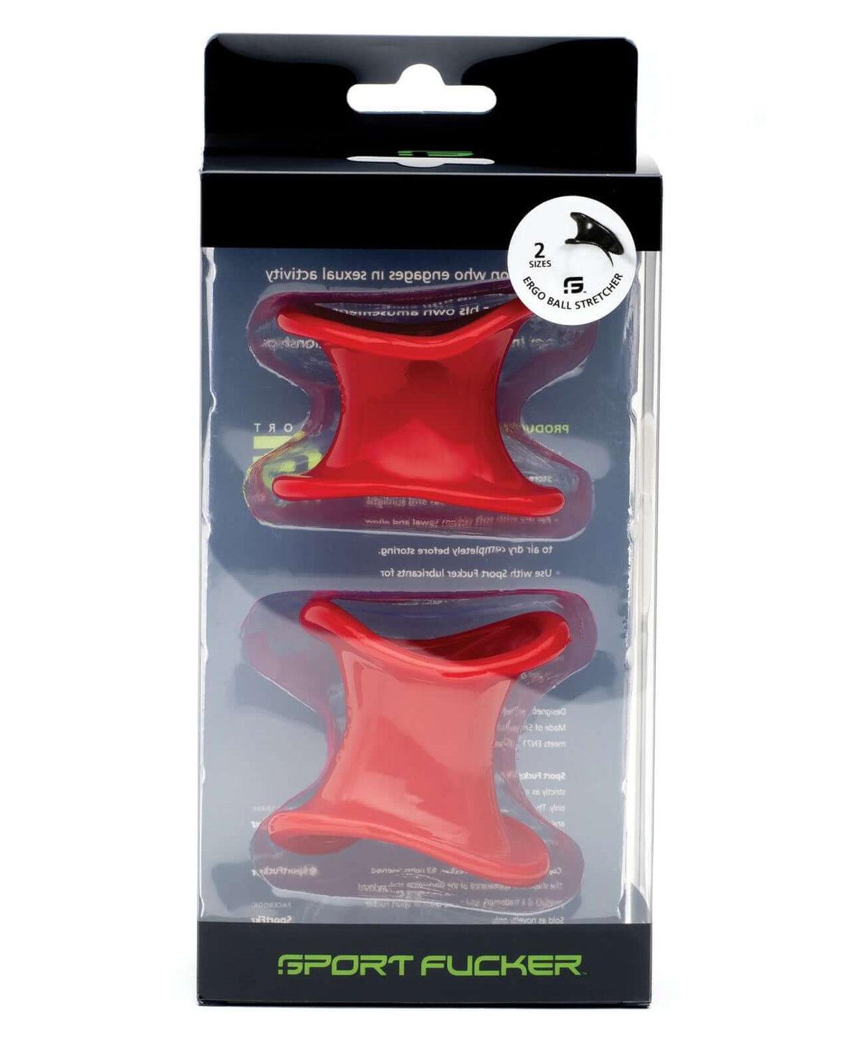 Sport Fucker Ergonomic Ball Stretcher Kit Red packaging displaying two red ergonomic ball stretchers.