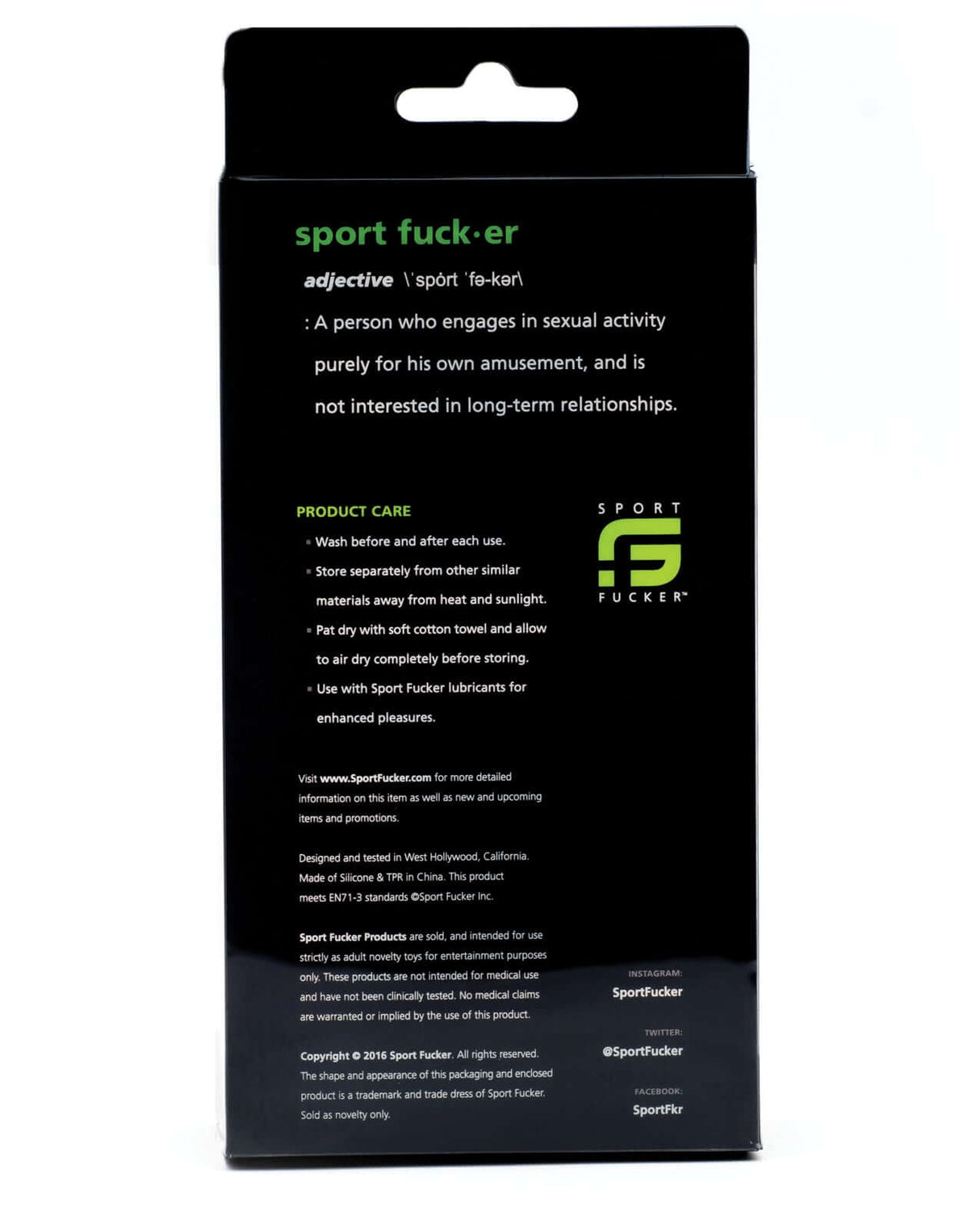 Sport Fucker Ergonomic Ball Stretcher Kit Red packaging with product care instructions and definitions.