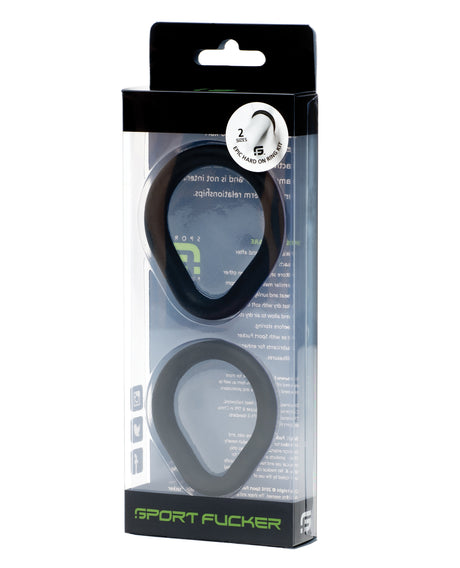 Sport Fucker Epic Hard On Cock Ring Kit Black packaging, featuring two silicone rings for enhanced performance.