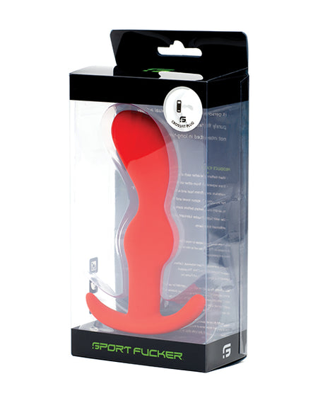 Sport Fucker Crossfit Plug Red in packaging showcasing its body-hugging silicone design for prostate stimulation.