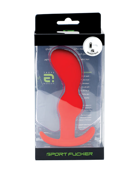 Sport Fucker Crossfit Plug Red in packaging, showcasing its design for comfortable and confident wear.