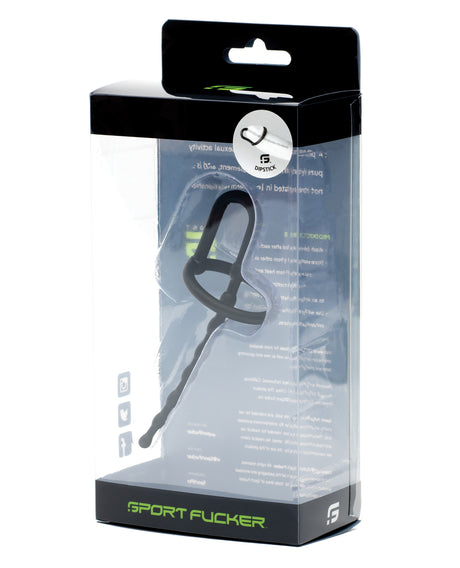 Sport Fucker Dipstick Silicone Urethral Sound Black in packaging, designed for comfortable urethral exploration.