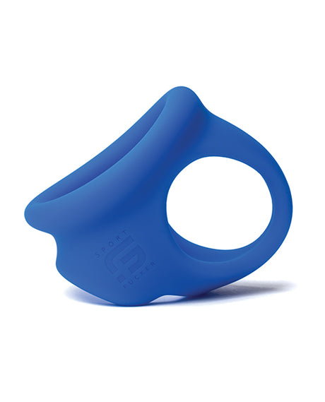 Sport Fucker Cock Chute Silicone Cock Ring Blue featuring soft, stretchy design for comfortable ball play.