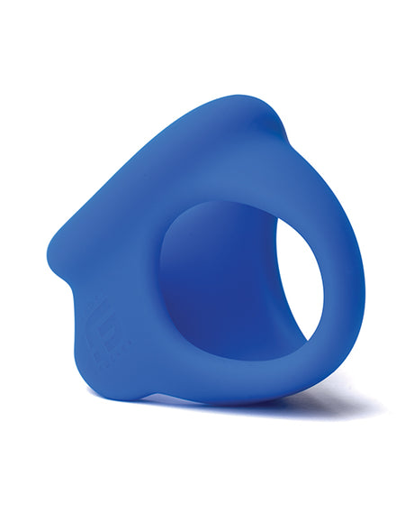 Sport Fucker Cock Chute Silicone Cock Ring Blue displayed at an angle showcasing its soft silicone design.