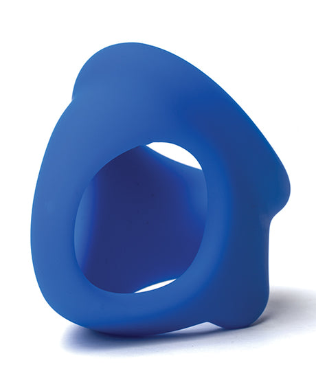 Sport Fucker Cock Chute Silicone Cock Ring Blue displayed on a white background, showcasing its smooth texture and design.