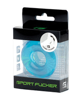 Sport Fucker Chubby Cockring Ice Blue packaging showing the stretchy cockring in a sleek box design.