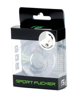 Sport Fucker Chubby Cockring Clear packaging showcasing the stretchy TPE ring inside.