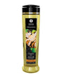 Shunga Organica Massage Oil Almond Sweetness 8 Oz in a sleek yellow bottle for luxurious massage experiences.