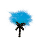 Shunga Coconut Body Massage Powder 2.65 Oz feather tickler in bright blue color with black ribbon.