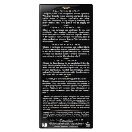Shunga Waves Of Pleasure Oral Pleasure Spray Exotic Fruits packaging with usage instructions and ingredients.