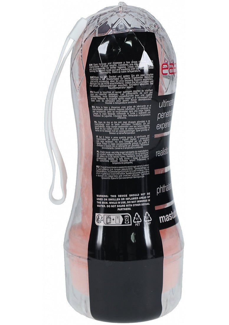 Easy Rider Clear Rounded Case Flesh Male Masturbator in a sleek design with detailed packaging.