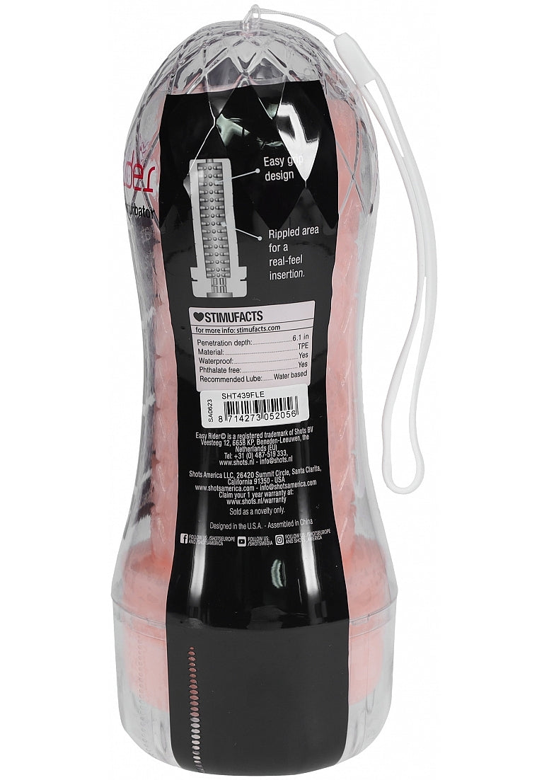 Easy Rider Clear Rounded Case Flesh Male Masturbator in a clear design showcasing features and material details.