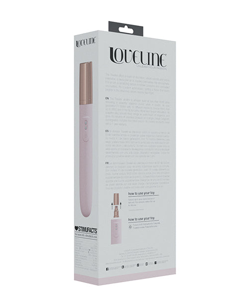 Shots LoveLine The Traveler Rechargeable Vibrator Pink packaging with usage instructions and product details.