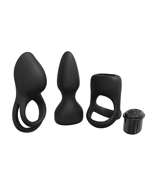 Shots LoveLine Pleasure Kit Black with black silicone accessories and a powerful bullet for versatile stimulation.