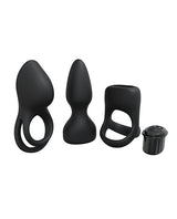 Shots LoveLine Pleasure Kit Black with black silicone accessories and a powerful bullet for versatile stimulation.