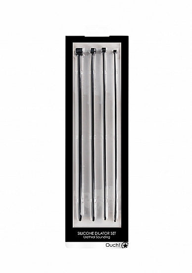 Ouch Urethral Sounding Dilator Set Silicone Black features a four-piece graduated dilator kit for urethral play.