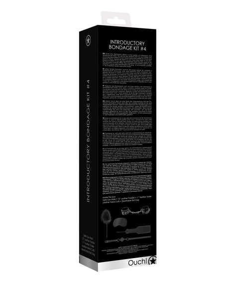 Shots Ouch Introductory Bondage Kit No 4 Black packaging showing contents and instructions for use.