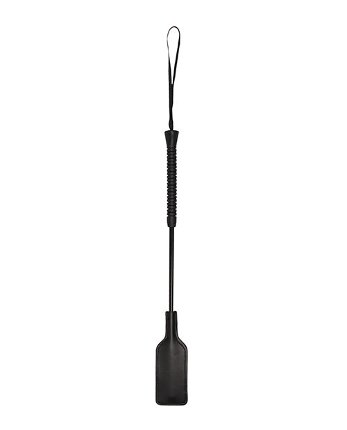 Shots Ouch Love Crop Large Black impact crop with a short handle and wide flat striking end for precise control and sensation.
