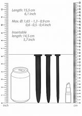 Dimensions of Ouch Silicone Rugged Nail Plug Set Urethral Sounding Black with scale reference.