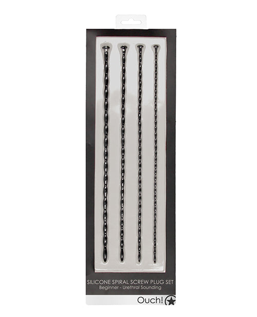 Spiral Screw Plug Set Beginner Urethral Sounding Black, a set of smooth urethral probes for exploration.