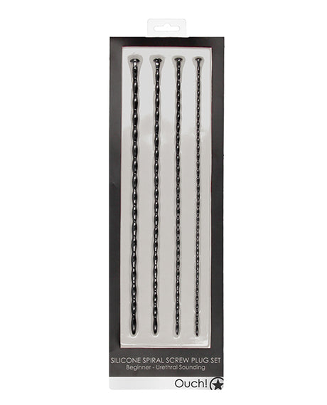 Spiral Screw Plug Set Beginner Urethral Sounding Black, a set of smooth urethral probes for exploration.