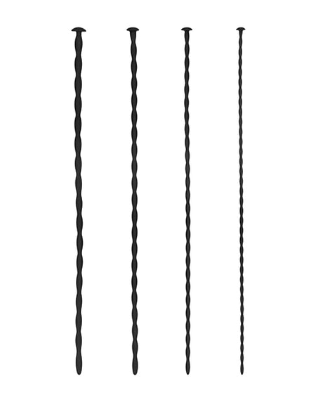 Spiral Screw Plug Set Beginner Urethral Sounding Black with four smooth black probes for urethral play.