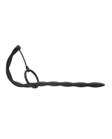 Ouch Urethral Sounding Silicone Plug & Cock Ring Black for smooth stimulation and prostate massage.