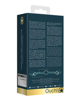 Shots Ouch Halo Handcuffs with Connector Green packaging showcasing features and details.