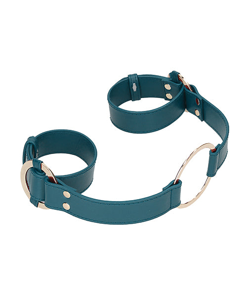 Shots Ouch Halo Handcuffs with Connector Green featuring luxurious green finish and gold accents.