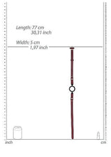 Ouch Halo Silicone Ring Gag Burgundy dimensions illustration showing length and width of the product for better understanding.