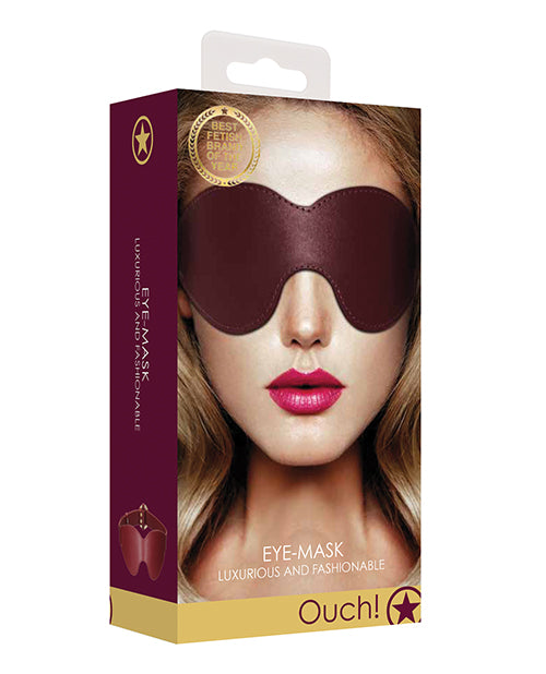 Shots Ouch Halo Eyemask Burgundy packaging featuring luxurious burgundy leather look and stylish design.