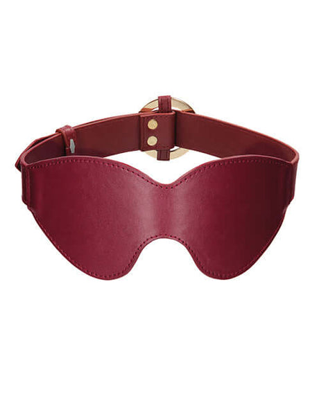 Shots Ouch Halo Eyemask Burgundy with luxurious leather look and golden accents, perfect for sensory play.