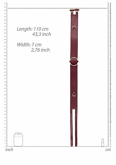 Ouch Halo Faux Leather Waist Belt L/XL Burgundy dimensions, length 110 cm and width 7 cm, showcasing a stylish design.