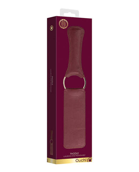 Shots Ouch Halo Paddle Burgundy packaging showcasing luxurious design and elegant finish.