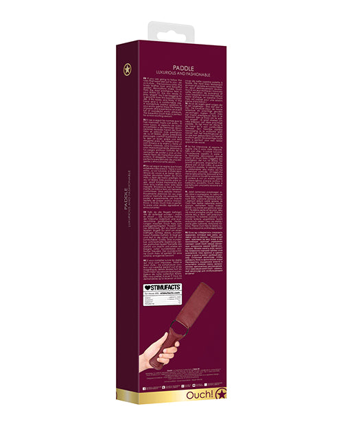 Shots Ouch Halo Paddle Burgundy packaging featuring elegant design and product details.