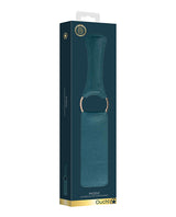 Shots Ouch Halo PU Leather Paddle Green packaging with luxurious design and gold accents.