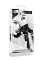Ouch Black & White Bondage Silky Ribbon packaging with sleek design featuring a model and elegant ties.