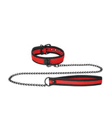 Shots Ouch Puppy Play Neoprene Collar with Leash Red displayed on a white background, ideal for pet-play enthusiasts.