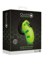 Ouch Model 20 Cock Cage 3.5 Inch Glow in the Dark Green packaging featuring a glowing silicone cock cage.