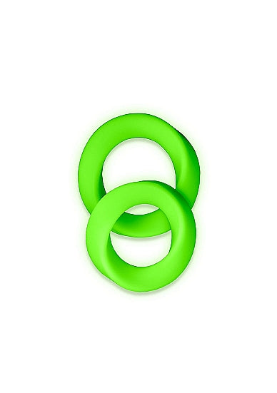 Glow 2pcs Cock Ring Set Glow In The Dark shown in vibrant fluorescent green color.